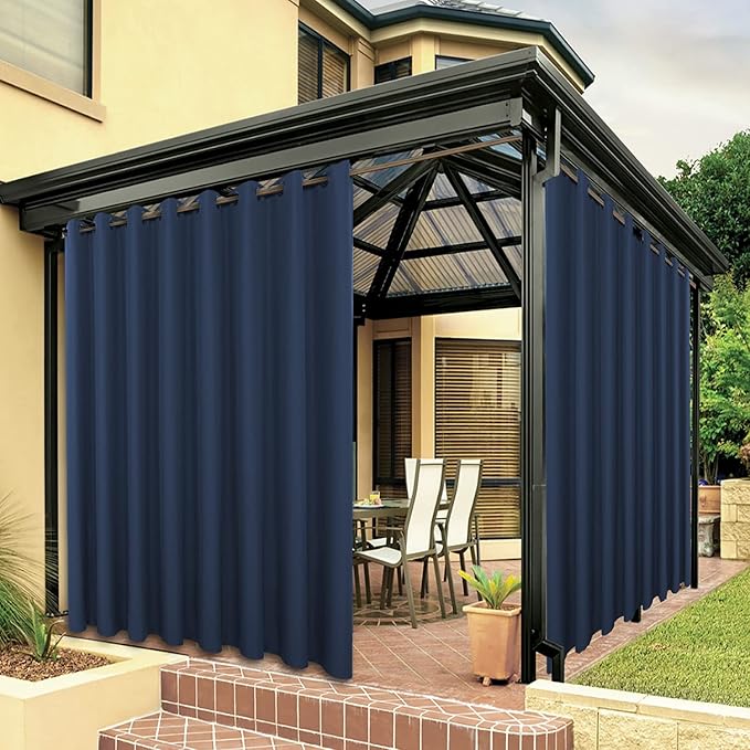 BONZER Waterproof Indoor/Outdoor Curtains for Patio Thick Privacy Wide Grommet Curtains for Bedroom, Living Room, Porch, Pergola, Cabana, 1 Panel, 110W x 120L inch, Navy