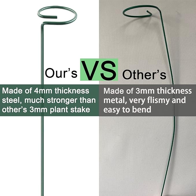HiGift 10 Pack 17 inches Plant Support Plant Stakes with 20 Pcs Plant Clips, Metal Garden Single Stem Flower Support Stick Plant Cage Support Ring for Amaryllis Orchid Peony Rose Tomato