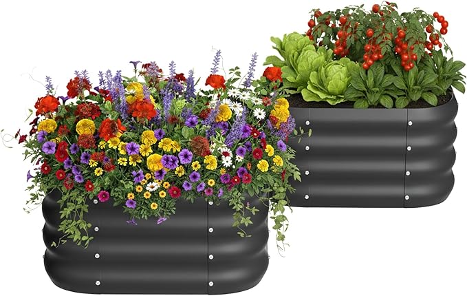 2-Pack 2x1ft Galvanized Raised Garden Bed, Outdoor Planter Bed, Metal Planter Box for Gardening and Planting,Square,Black