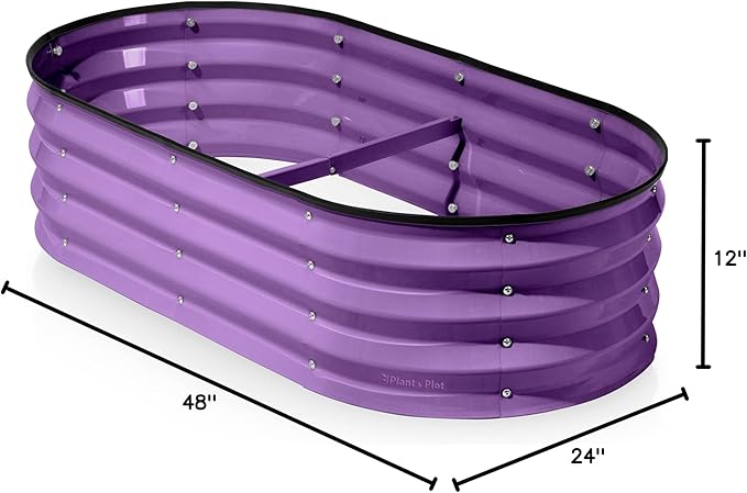 Plant & Plot Galvanized Raised Garden Beds Outdoor // 4×2×1 ft Planter Raised Beds for Gardening, Vegetables, Flowers (Purple) // Large Metal Garden Box