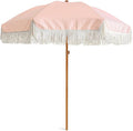 AMMSUN 7ft Patio Umbrella with Fringe Outdoor Tassel Umbrella UPF50+ Premium Steel Pole and Ribs Push Button Tilt, Pink Stripe