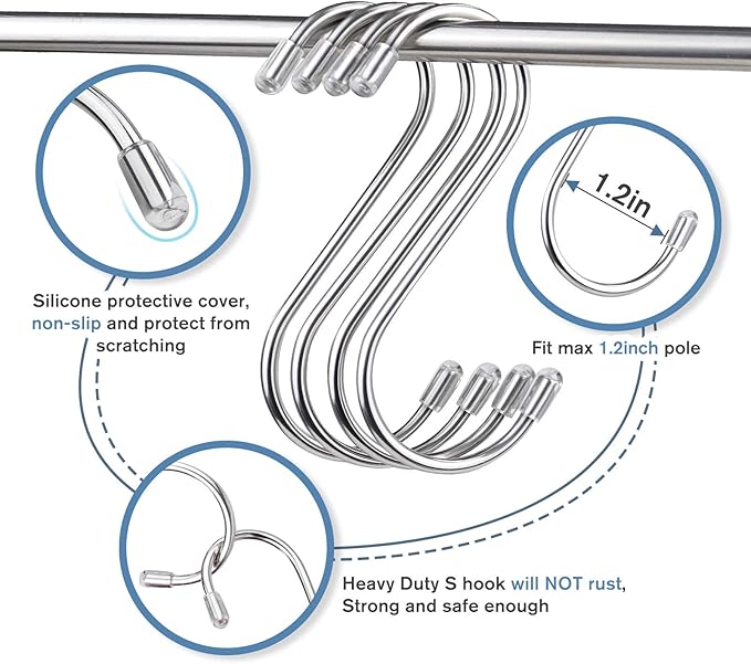 Myfolrena 20 Pack S Hooks for Hanging, 3.4 Inch Metal S Shaped Hook Heavy Duty Hanging Hooks for Pots, Pans, Plants, Bags, Cups, Clothes (Silver)