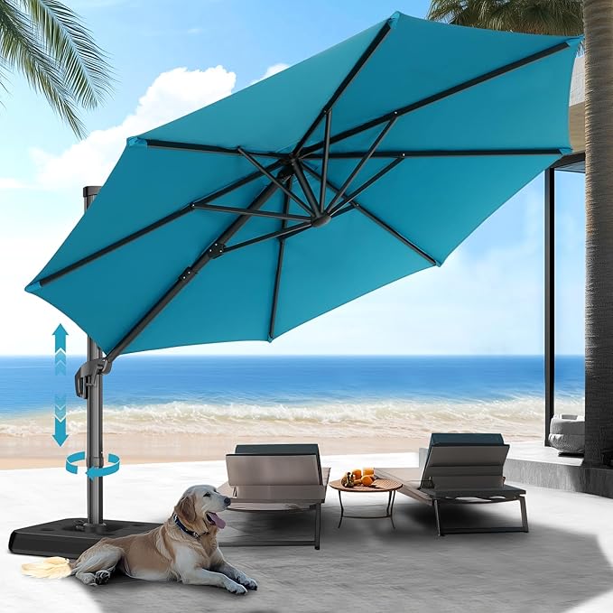 HOTEEL10x10ft Patio Umbrella Cantilever Umbrellas - Upgrade and Intensify - 360 Rotation and 5 Angles Adjustment - Aluminum Offset Pool Umbrella Outdoor Umbrellas for Patio Garden Pool