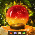 Outdoor Waterproof Solar Gradient Red Globe Lights, Led Solar Round Gazing Balls Ornaments for Lawn Garden Patio Table Art Decoration, Back Yard Landscape Illuminated Cracked Glass Sphere Light Orbs