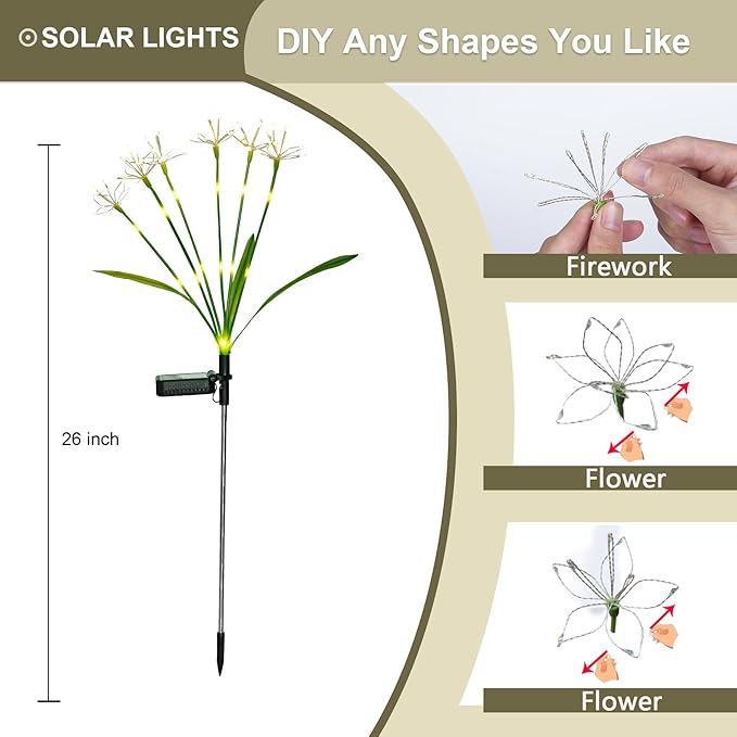 Solar Garden Lights Decor: Gardening Gifts for Women Mothers Day Warm White - Waterproof Twinkling Swaying Firefly Solar Lights Outdoor with 2 Modes for Yard Patio Pathway Decoration 4-Pack