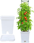 Growing Vegetable Planter Pot 3 Packs, 15 * 14.2 Inches Deep Rectangle Pots for Vegetable Fruit Flower, Large Planters with Trays, for Patio Garden Balcony Home Porch Yard Indoor Outdoor (White)