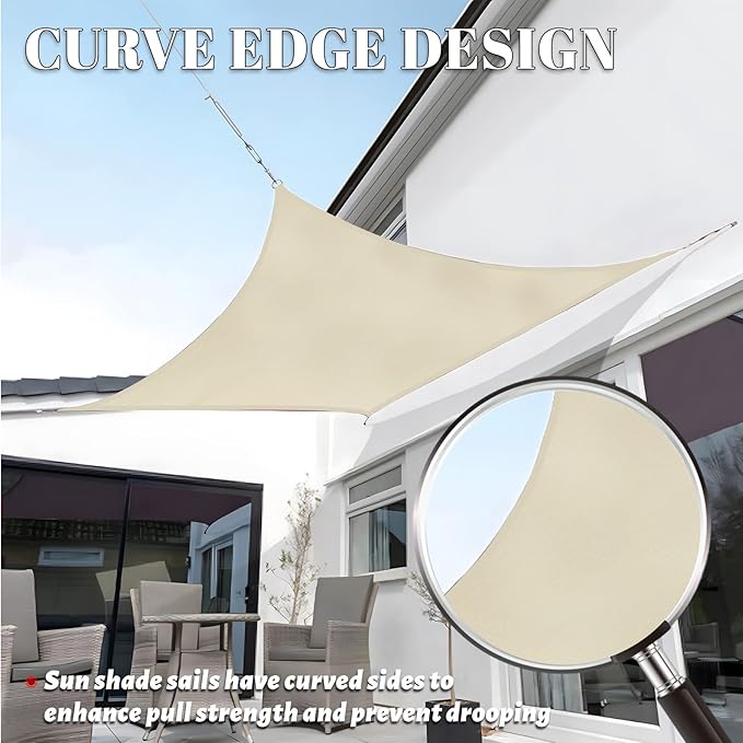 SUNLAX Custom Size 8' x 19' Beige Sun Shade Sail Canopy Commercial Rectangle Sail Shade Fabric for Patio Garden Backyard Pool (Customized)