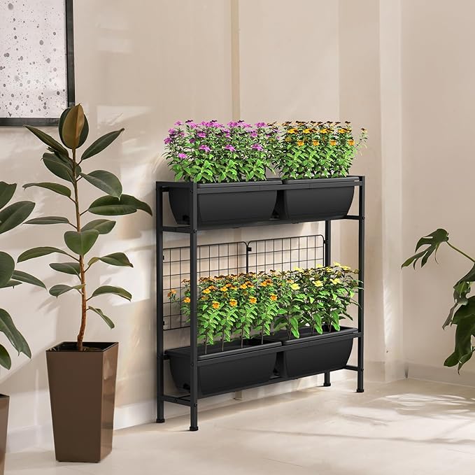 CADUKE Raised Garden Bed, Garden Raised Planter Box with Legs, 32" Elevated Vegetable Garden Beds with Drainage Holes & Trellis, Herb Garden Planter Outdoor for Vegetables, Balcony, Patio, Black