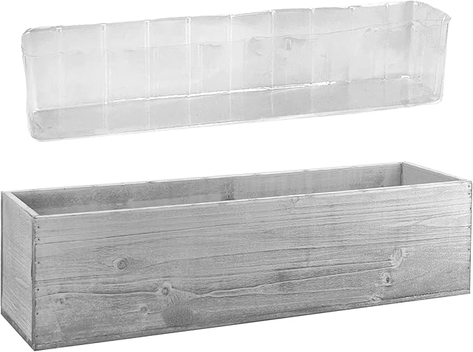 CYS EXCEL White Rectangle Wood Planter Box with Removable Plastic Liner (H:6" Open:23"x6") | Multiple Size Choices Wood Rectangular Planter White Color | Indoor Decorative Window Box