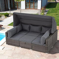 HOMREST 6 Pieces Patio Furniture Sets, Outdoor Daybed with Canopy, Rattan Outdoor Sectional Sofa Set with Adjustable Backrest, Chaise Chair Sunbed for Garden Poolside Backyard（Gray）