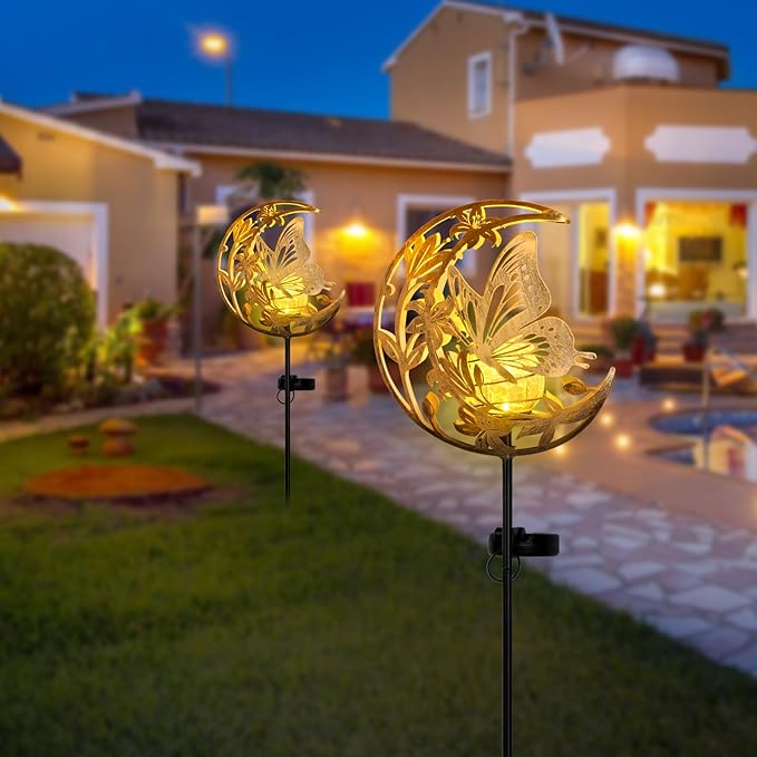 JOBOSI Solar Moon Butterfly Decorative Gift, Solar Butterfly Ground Stake Light, Mother's Day Gift,Gifts for Women Grandmother, Garden Lawn Decor Christmas & New Year Gift