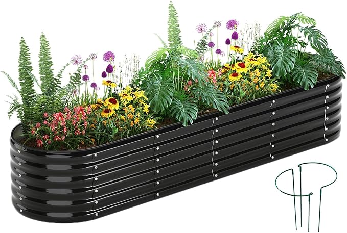 Garden Box Raised Flower Bed Galvanized Metal Planter Round Raised Garden Bed Kit for Gardening Outdoor 1PC Black 8X2X1FT
