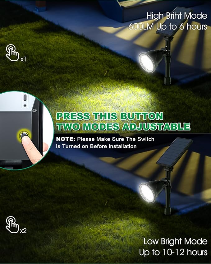 Solar Spot Lights Outdoor, 18 LED Bright Solar Powered Lights Outdoor Waterproof IP65 with 2 Modes Auto On/Off Landspace Flood Light for Flag Pole Palm Tree Sign Statue Garden Yard Patio (2 Pack)