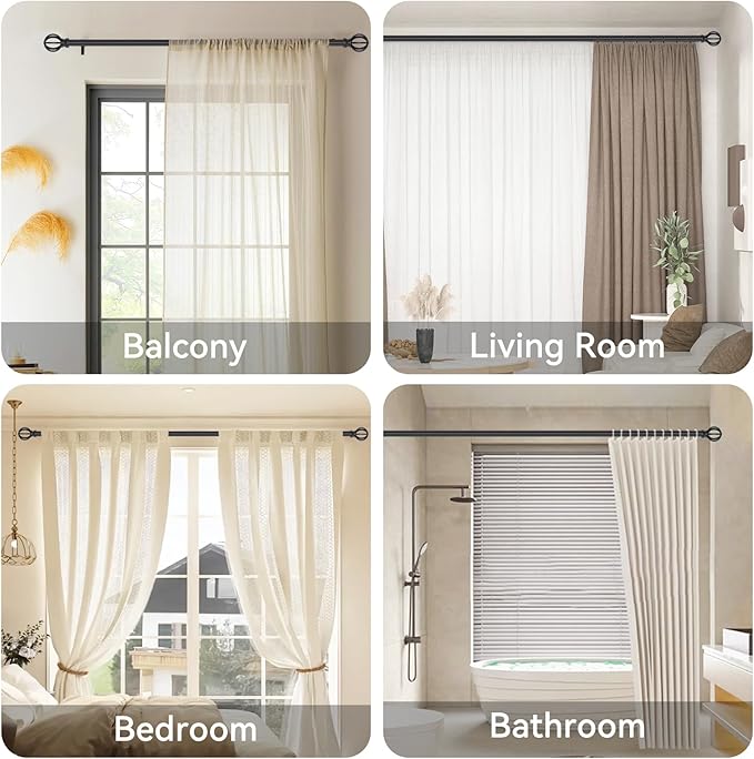 Black Curtain Rods for Windows 28 to 48 Inch, 5/8" Diameter Heavy Duty Metal Adjustable Small Drapery Rod With Bracket