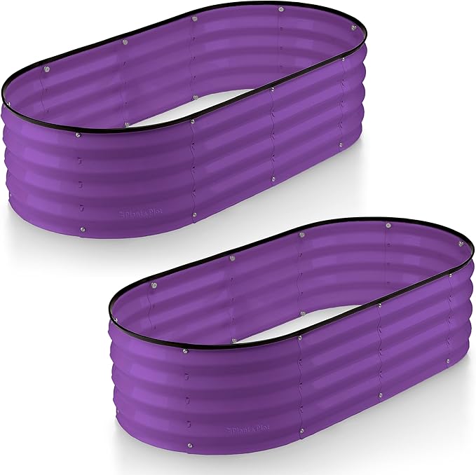 Plant & Plot Galvanized Raised Garden Beds Outdoor // 4×2×1 ft (2-Pack) Planter Raised Beds for Gardening, Vegetables, Flowers // Large Metal Garden Box (Purple) // Patented Tool-Free Design
