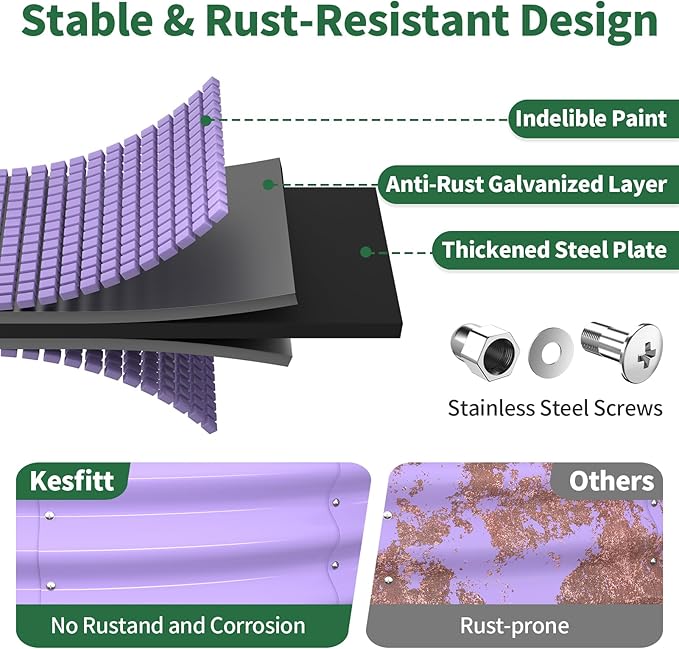 Kesfitt Round Raised Garden Bed, 4x4x1 FT Galvanized Steel Metal Garden Bed, Open-Bottom Design, 12-Inch Deep Outdoor Raised Garden Bed for Vegetables & Herbs, Lavender Purple