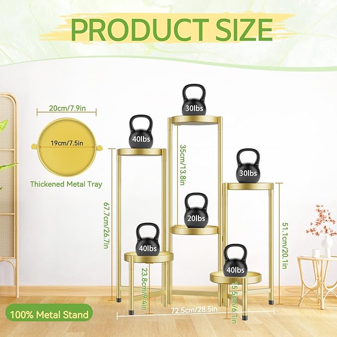 iDavosic.ly Plant Stand Indoor Outdoor, 6 Tier Corner Metal Flower Display Holder Shelf, Easy Assembly Folding Tall Orchid Rack for Patio Balcony Porch Garden Living Room House, Gold