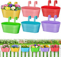 MADHOLLY Railing Planter with Drainage Holes - 6Pcs Sturdy Bucket Pots for Railing Fence, Countryside Style Metal Flower Pots for Herbs Balcony Garden Yard Decor, Colorful