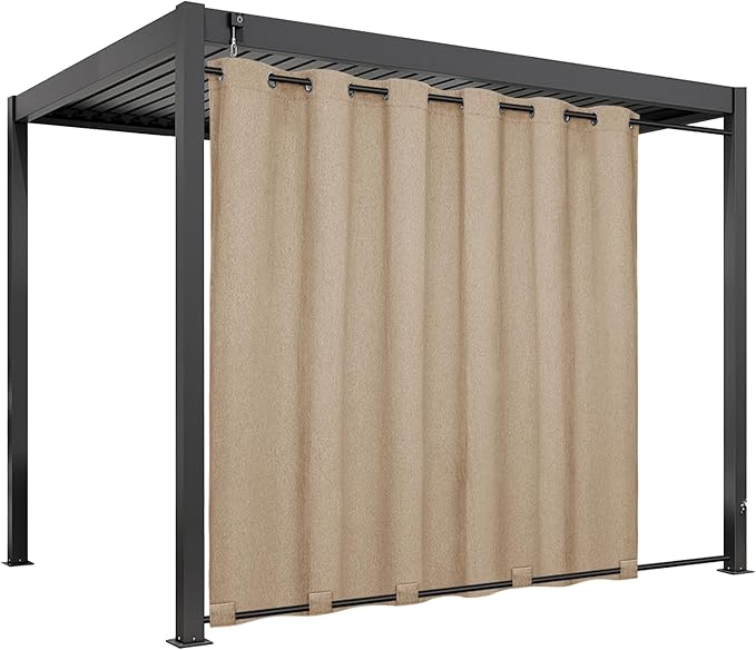 Easy-Going Linen Look Outdoor Curtains Waterproof Windproof Porch Curtains, Soft Thicken Outdoor Privacy Curtains for Patio, Gazebo, Grommet Top and Tab Bottom Drape, 1 Panel, 110x96 inch, Beige