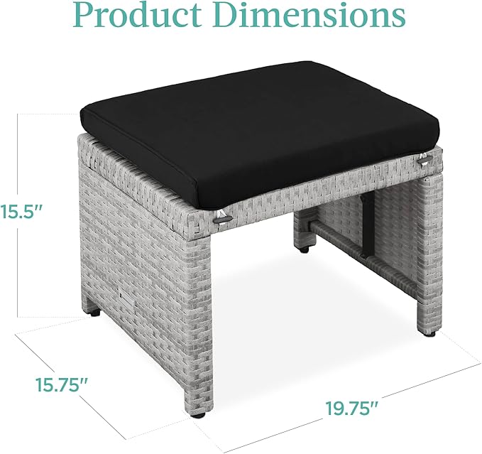 Best Choice Products Set of 2 Wicker Ottomans, Multipurpose Outdoor Furniture for Patio, Backyard, Additional Seating, Footrest, Side Table w/Removable Cushions, Steel Frame - Gray/Black