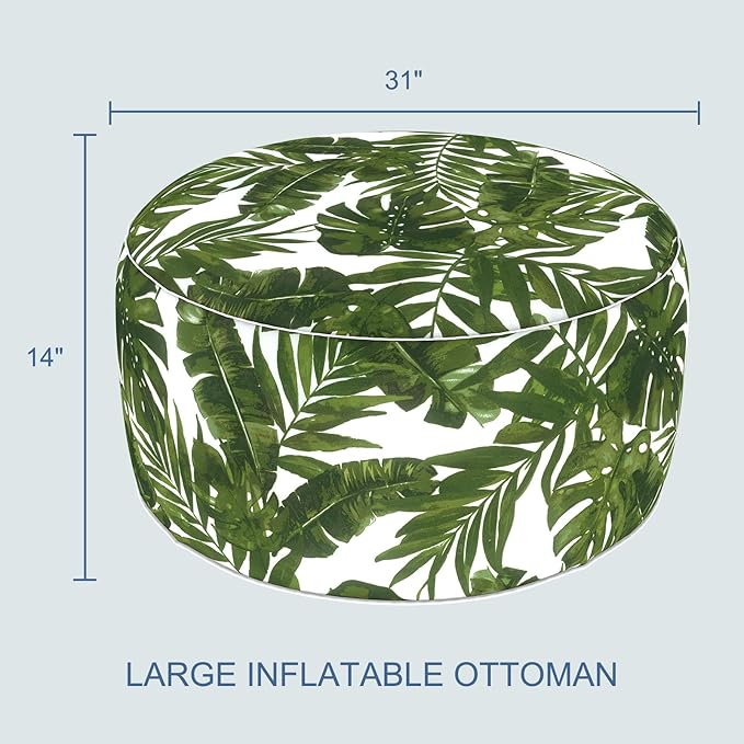 LVTXIII Indoor/Outdoor Extra Large Inflatable Ottoman Pouf D31 x H14 Inch, Round Footstool with Handle, Weather-Resistant Portable Furniture for Patio, Camping, Beach, Palm Green
