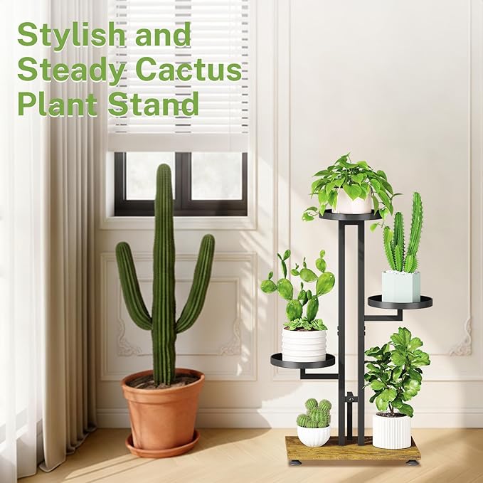 iDavosic.ly 3 Tier Plant Stand Indoor Outdoor, Tiered Corner Multiple Flower Pot Holder Shelf, Metal 28 Inch Tall Display Rack for Patio Porch Living Room Garden Balcony Bedroom, Black