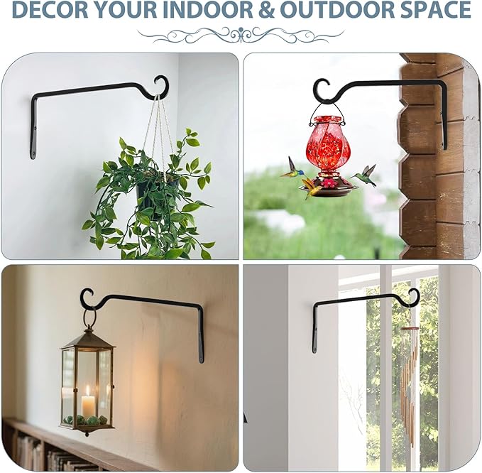 BOLITE Plant Hangers, 10 Inch Hanging Plant Brackets Outdoor Indoor, Wall Hooks for Hummingbird Feeders, Bird Feeders, Planters, Lanterns, Wind Chimes, Home Decor, 2 Pack, Black, Gifts for Women Men