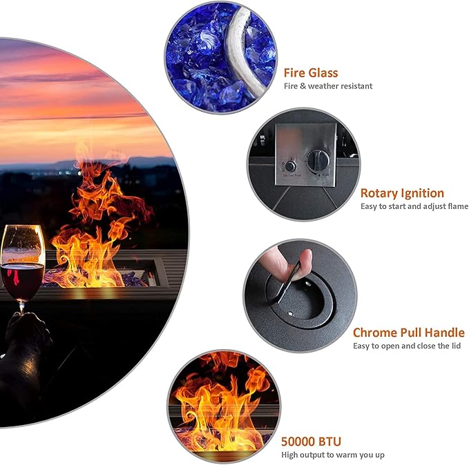 MFSTUDIO 5 Pieces Large Patio Sofa Conversation Set with 28 Inch Propane Fire Pit Table, Metal Outdoor Sectional Furniture with Thick Cushion Motion Chairs Gas Fire Pit