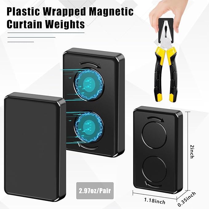 36 Pcs Outdoor Curtain Weights, Plastic Wrapped Heavy Duty Curtain Weights Magnetic Bottom Square Weight for Heavy Wind,Outside Curtain,Patio (Black)