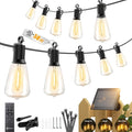 Brightown 58FT Solar String Lights Outdoor Waterproof, Patio Lights with Remote and 25+1 LED Shatterproof Bulbs, Dimmable & Timable, 3 Light Modes, Solar Lights Outdoor for Yard Camping Party Outside
