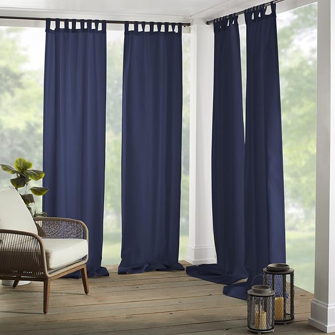 Elrene Home Fashions Matine Weatherproof Tab-Top Indoor/Outdoor Solid Color Curtain Panel for Porch, Pergola, Patio, Deck, 52”W x 84”L, Blue