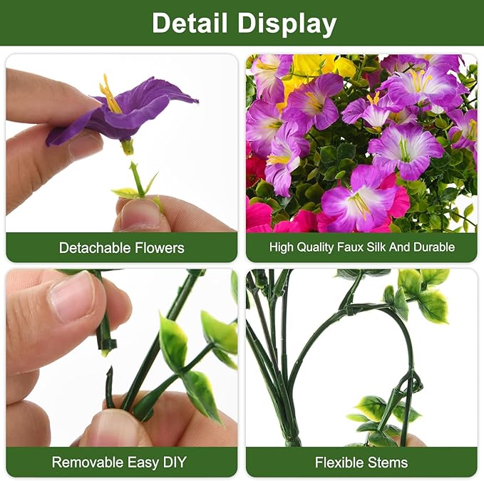 INQCMY Artificial Flowers for Outdoors Fake Plants Spring Decoration, 12 Bundles Faux Petunias UV Resistant No Fade Realistic Silk Flower for Outside Planters Patio Porch Yard Window Box