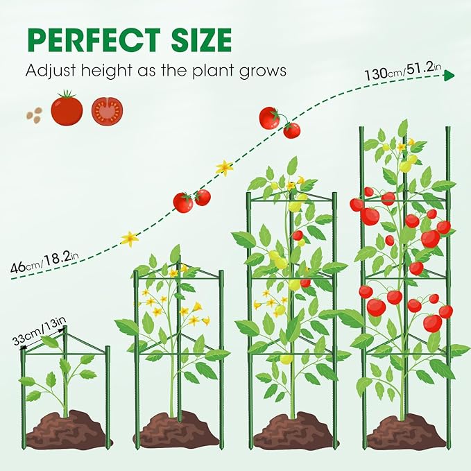 3 Pack Tomato Cages, 51.2in Tomato Plant Support Stakes Heavy-Duty, Garden Tomato Cages & Trellis for Climbing Vegetables, Tomatoes, Peppers, and Potted Plants(3)