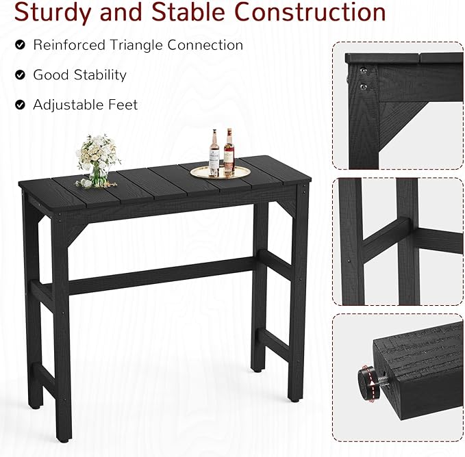 Stoog Outdoor Bar Table, All-Weather HIPS 40" Counter Height Bar Tables with Waterproof Top, Never Fade or Rot, Ideal for Patio, Hot Tub, Dining, Balcony, Poolside, Black