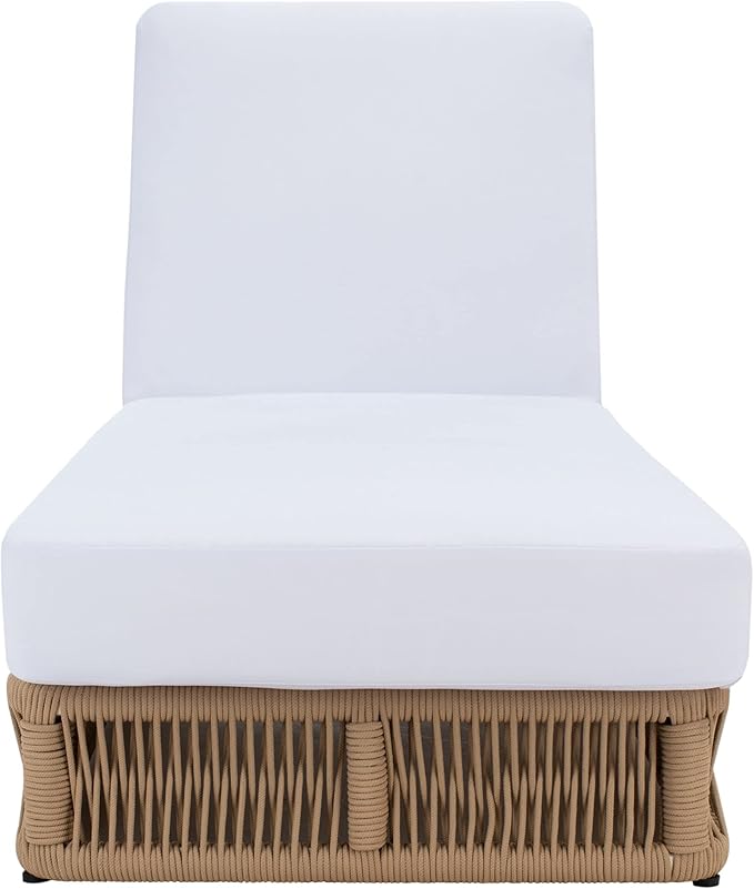 SAFAVIEH Outdoor Collection Gillian Tan Rope/White Cushion Chaise Lounge Chair (PAT7527A)
