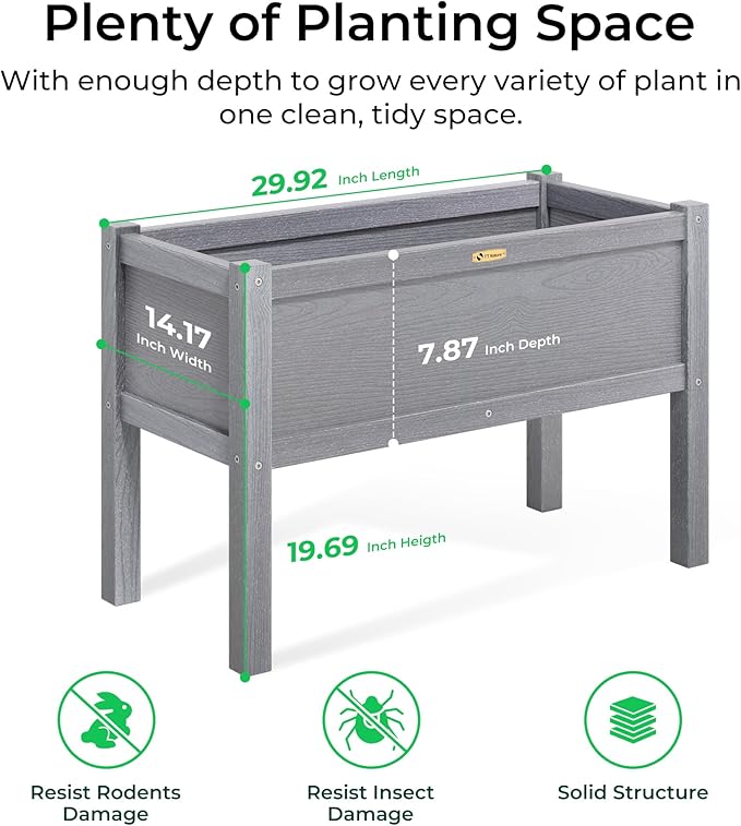 TT Nature HDPE Raised Garden Bed with Legs, Outdoor Elevated Planter Box for Vegetables, Herbs & Flowers, Weather-Resistant Raised Garden Beds for Patio, Balcony & Backyard Gardening