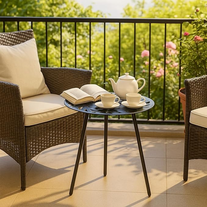 1 Pack Extra-Large Metal Outdoor Side Tables 18 Inches Outside End Table for Patio Round Accent Garden Corner Table for Small Spaces, Balcony, Porch Plant Stand Indoor
