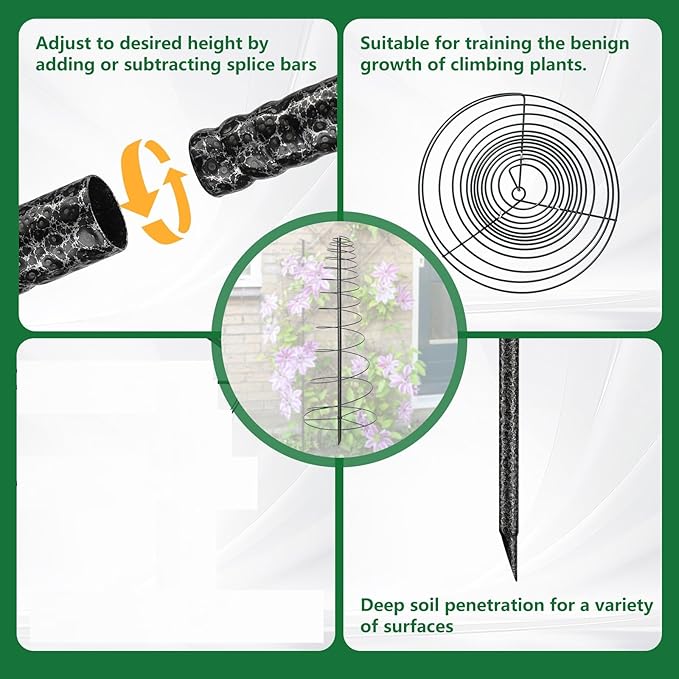 2 Pack Spiral Trellis for Climbing Plants Outdoor, 45 Inch Tall Heavy Duty Metal Garden Tower, Decorative Plant Support with Anti-Tip Stake,Rustproof for Clematis Pole Beans Cucumber Berry Vines Pots