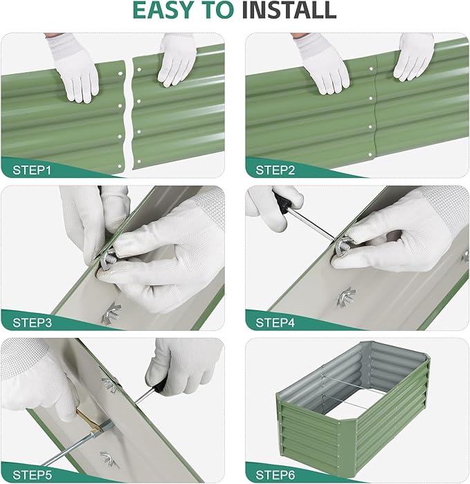 Galvanized Raised Garden Bed - 4x2x1.4ft (2Packs) Metal Garden Planter Box Outdoor | Steel Raised Bed Kit with Bracing Rods, Gloves for Gardening Vegetables Fruits and Flowers