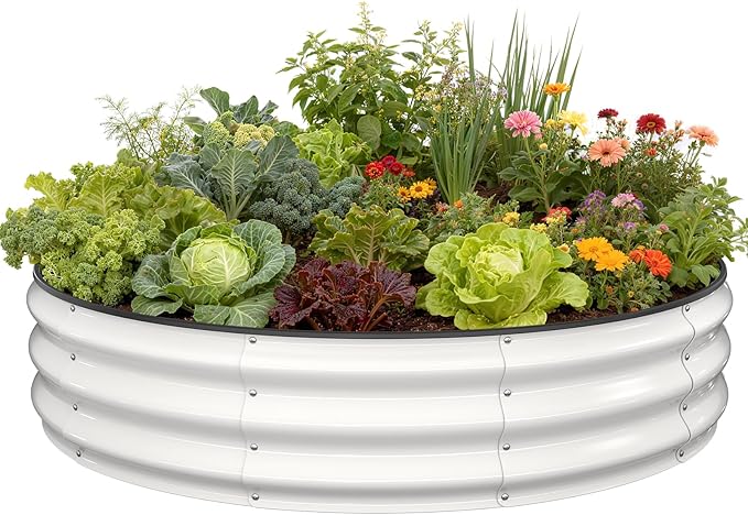 Galvanized Raised Garden Bed 4×4×1 FT, Round Metal Raised Garden Bed Outdoor Planter Box with Open Bottom, Rust-Resistant Steel Garden Bed for Vegetables Herbs Flowers, Easy Assembly