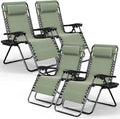 Nestl Zero Gravity Chairs Set of 4, Patio Lounge Chair Outdoor with Pillows & Cup Holder Trays, Adjustable Steel Mesh Reclining Camping Chair, Folding Patio Lawn Chair for Deck, Beach - Sage Green
