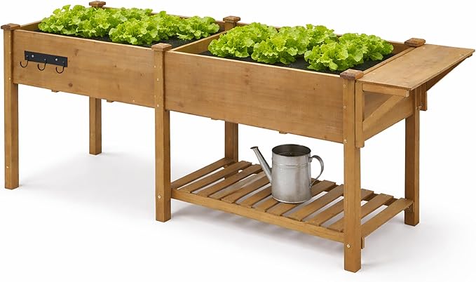 Raised Garden Bed with Legs Outdoor,Elevated Garden Box,Storage Shelf, Protective Liner for Backyard,Patio,Balcony,80x23x30in (Brown)