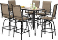 PHI VILLA Outdoor Bar Set for 6, High Top Patio Table and Chairs with Outdoor Swivel Bar Stools for Yard and Garden