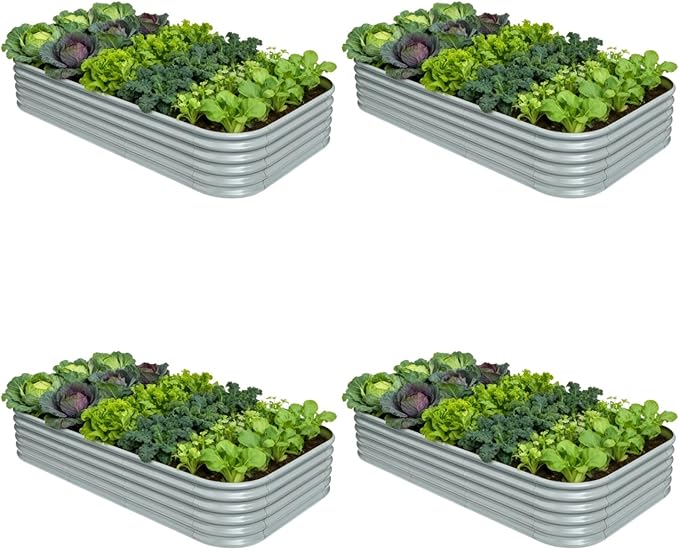 4-Pack Galvanized Raised Garden Bed 8x4x1.5 | 10x2x1.5 ft, 18" Tall Metal Planter Boxes Outdoor for Herb Vegetable, Modular Raised Flower Bed for Gardening with Zn-Al-Mg Coated - Brooklyn Grey