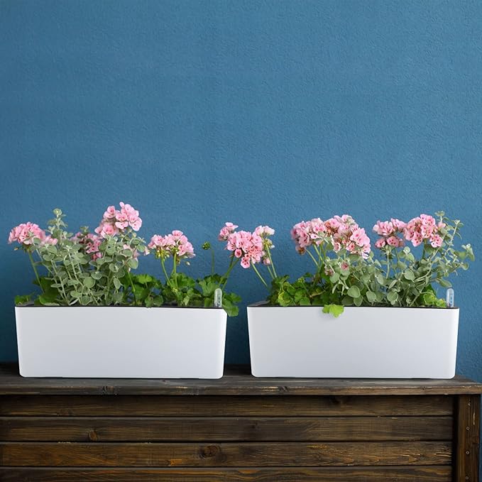 Skelang 2-Pack Self Watering Planter, Rectangle Flower Pot with Water Level Indicator, Window Gardening Box for Indoor Plants, Succulent, Sprout, Pepper