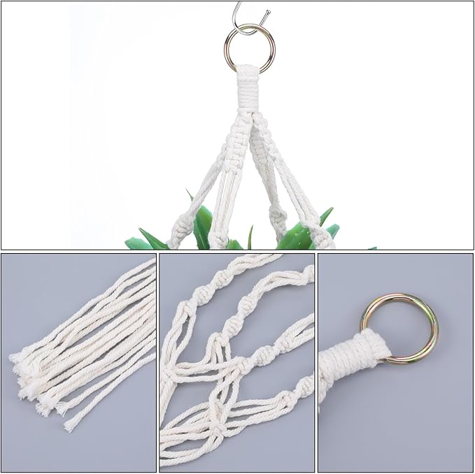 Sliverdew Macrame Plant Hanger, 2 Pack Boho Hanging Planters Baskets with Hooks, Crochet Braided Cotton Rope Flower Pot Holder for Indoor Outdoor Home Decor, No Tassels, Ivory, 20 Inches