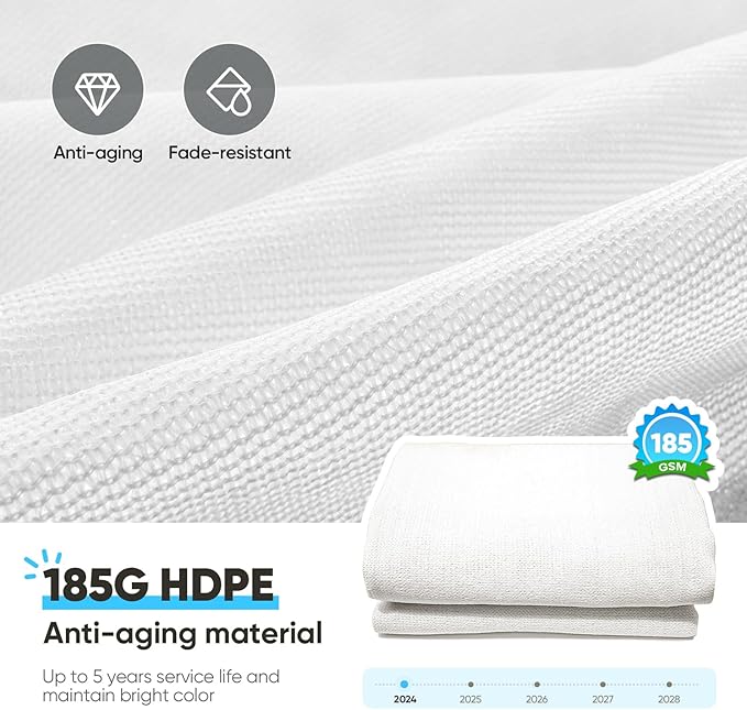 Quictent 12x16ft 185G HDPE Rectangle Sun Shade Sail Canopy White 98% UV Block Outdoor Patio Garden with Hardware Kit