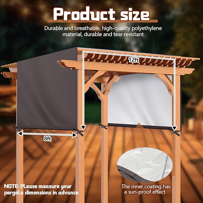 Universal Pergola Replacement Canopy Outdoor Canopy Shade Cover Waterproof Shade Top Cover for Outdoor Patio Porch Backyard(12 x 8 ft,Coffee)
