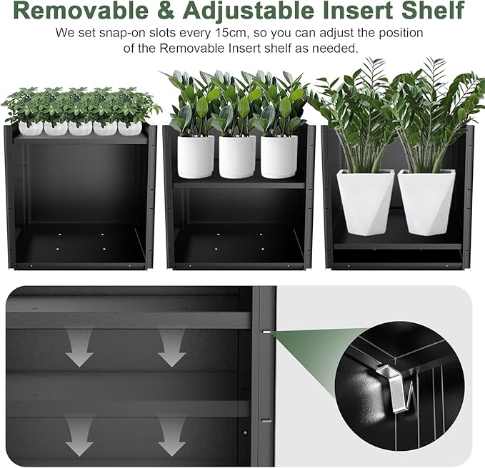 Metal Large Planter Box 20" L x 20" W x 20" H, Heavy Duty Tall Rectangle Outdoor Planter Box with Removable Insert Shelves for Porch, Garden, Patio, Yard (Black)