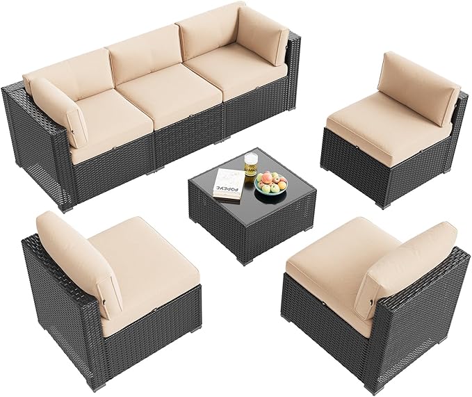 Aoxun Patio Furniture Set, 7 Piece Outdoor Sectional Sofas with Waterproof Cover, Wicker Rattan Outdoor Furniture Patio Conversation Set for Backyard, Garden Begin